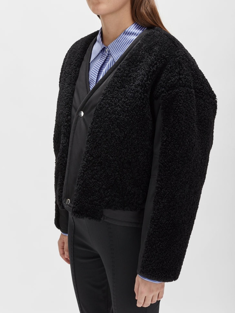 Alexander Wang Black Real Sheep Fur Sherpa Shearling Twill Bomber Jacket
